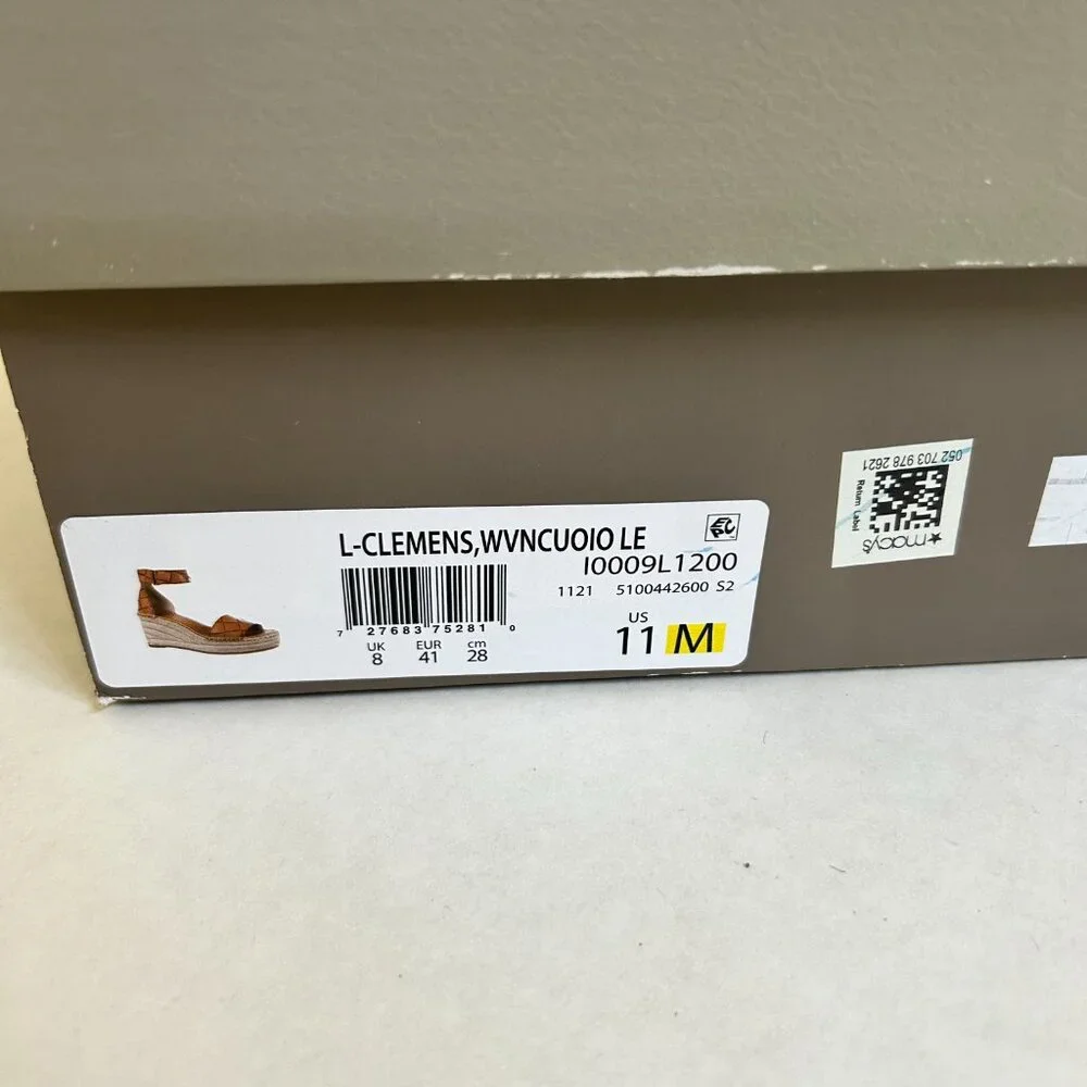 Size 11 Women's Brown Leather Franco Sarto Clemens Wedge Espadrille Sandals - Picture 6 of 9